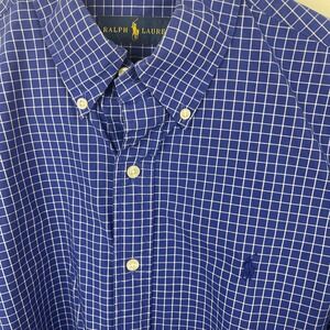 Ralph‎ Lauren Mens Blue White Windowpane Check Cotton Button Down Shirt Size M